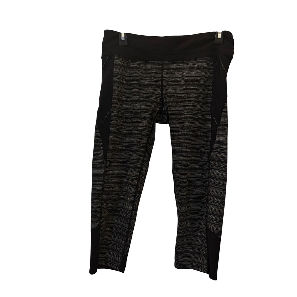 Athleta Workout Pants Women's Sz L Black Gray Cropped Athletic